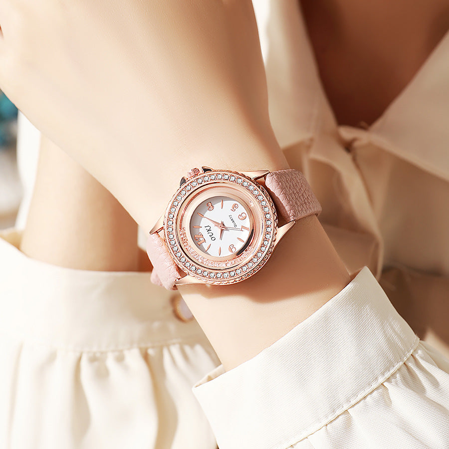 2025 new luxury rhinestone women's watch - fashionable and minimalist round quartz wristwatch for female students - wholesale