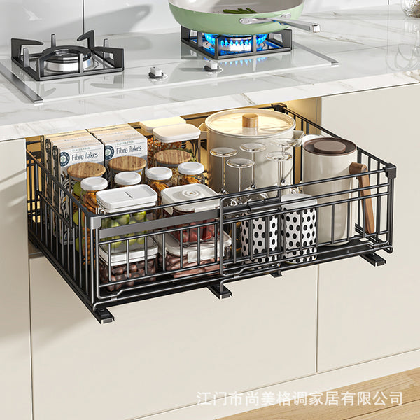 Telescopic basket, kitchen, deep cabinet, pull-out rack, tableware, storage box, cabinet, seasoning, dishes, drawer type storage rack