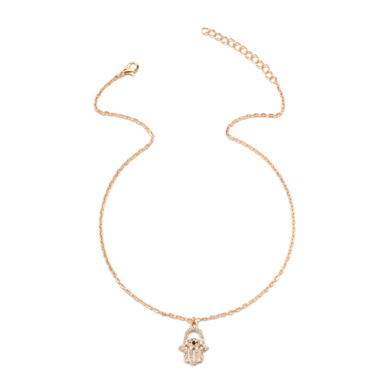 Wholesale "hand of god" crystal necklaces - european & american cross-border jewelry, minimalist evil eye, unique clavicle chains for women, accessible luxury