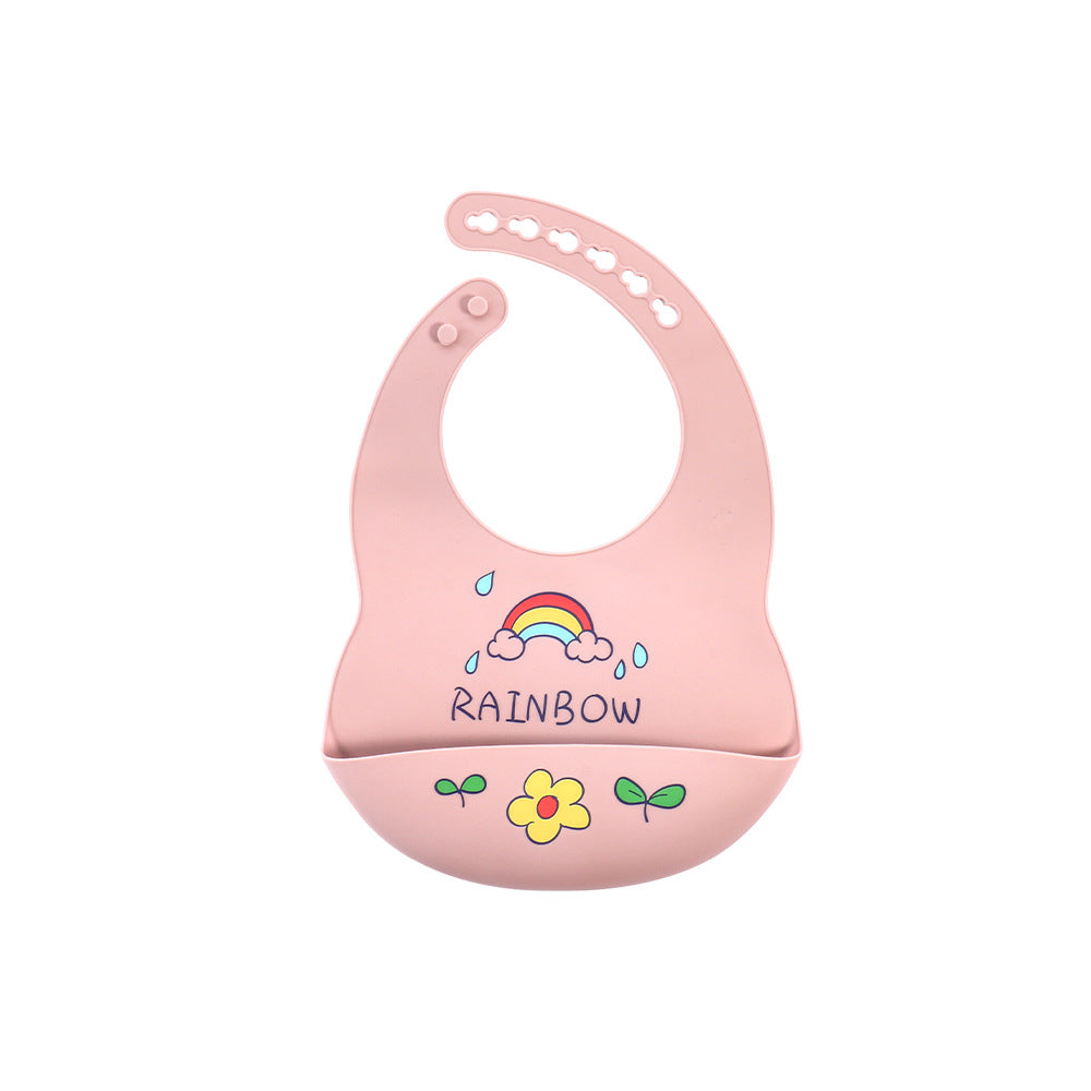 Children's silicone printed flat bib platinum silicon Baby feeding tableware set Anti-dirty saliva pocket