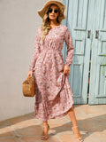 Shopee tk floral dress women's french round neck waist long light mature classysense slimming look cross-border early spring style