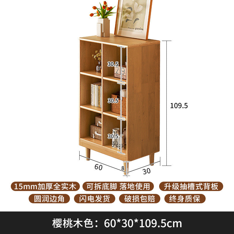 Solid wood short bookcase Walnut color locker American small cabinet Living room rack Record storage cabinet Locker