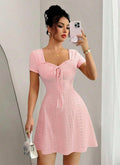 new summer french-style slimming chanel-inspired cinched waist v-neck knit dress
