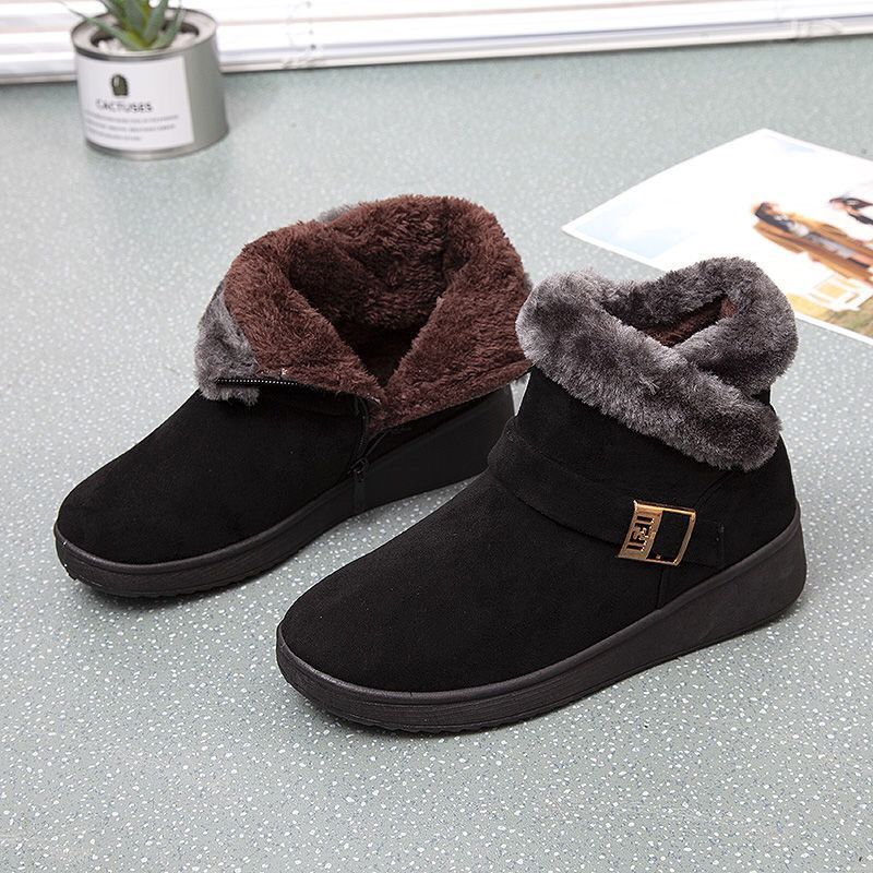 Winter ladieswear shoes middle-aged and elderly cotton shoes red heattech plaidfleece-linednon-slip flats soft bottom snow boots women