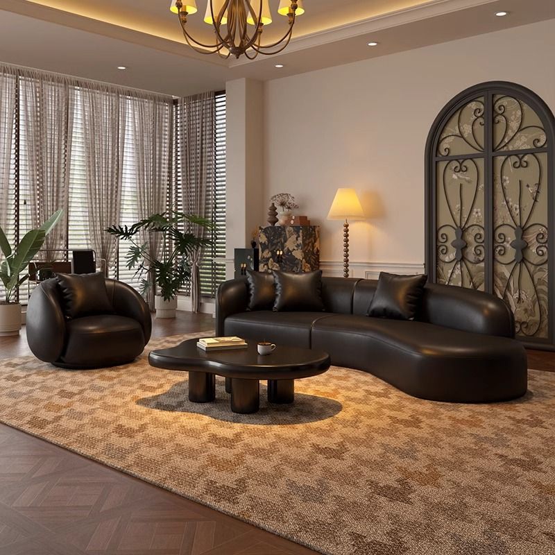 Black retro sofa small apartment popular curved clothing store rest area reception light luxury office reception and negotiation