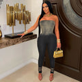 e-commerce: european and american style sexy, instagram-worthy, strapless, gradient, form-fitting, stretch denim jumpsuit