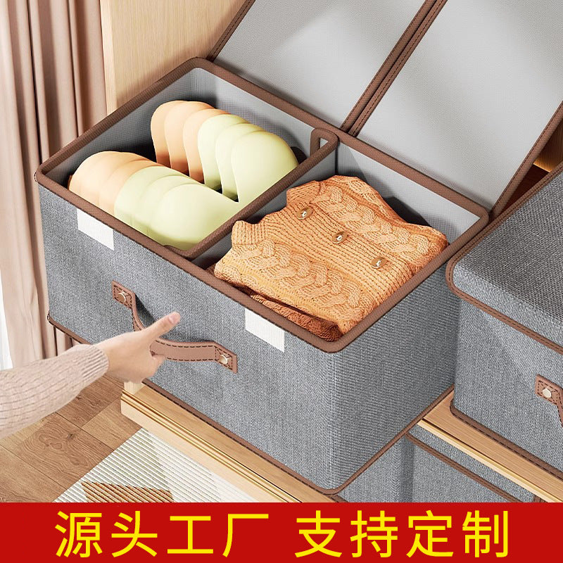 Clothes storage box Household wardrobe layered storage artifact with lid Clothes pants folding storage basket box