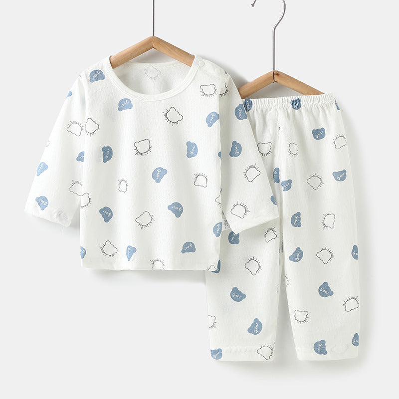 Baby air conditioning suit suit thin long sleeves summerpure cotton male baby home clothes summer clothes female kids pajamas summer