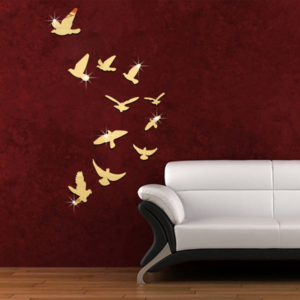 Pigeon fashion mirror wall sticker 11 birds simple TV background wall acrylic mirror wall sticker XN005