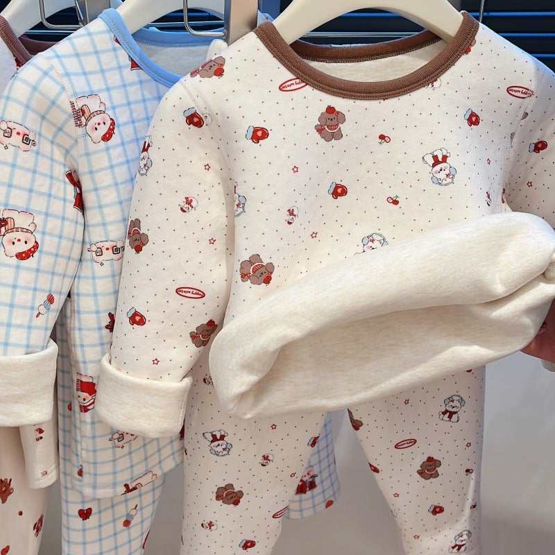 Autumn wintergirlthickened home wear suit baby heattech autumn clothes and long trousers trendy pajamas kids clothes children's clothing
