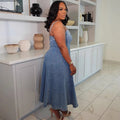 European and american style women's denim dress - new fashionable and sexy backless suspender maxi dress -  cross-border sourcing