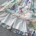 French chic print cutout dress - women's spring/summer v-neck lantern sleeve slimming midi dress