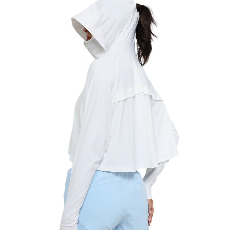 Original yarn cool ice silk sun protection clothing for women, outdoor cooling, breathable, uv protection, zipper hooded sun protection clothing upf50+