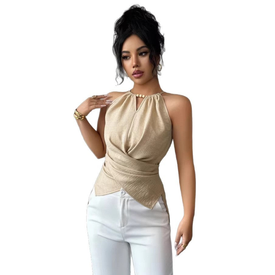 European and american cross-border  summer new arrival: slim-fit, figure-flattering, sexy solid color knitted sleeveless camisole top