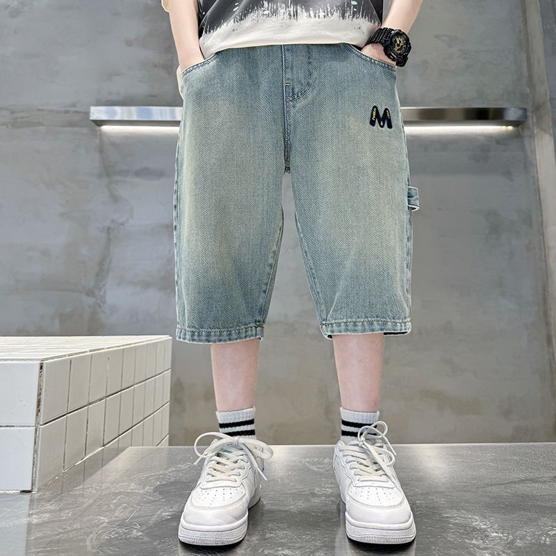 Kids' boys' summer pants - lightweight denim shorts for mid-to-large children -  new summer collection - boys' mid-length shorts