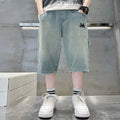 Kids' boys' summer pants - lightweight denim shorts for mid-to-large children -  new summer collection - boys' mid-length shorts