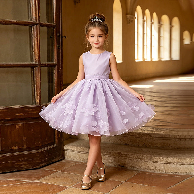 European and american style new girls' dress - lace mesh tutu skirt with bow neckline - princess style - direct from manufacturer - in stock