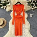European and american style minimalist sexy ribbed bodycon knit dress - autumn solid color basic skirt - pencil skirt for women
