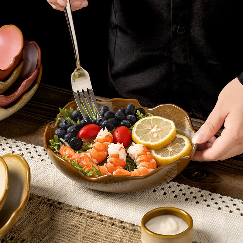 Japanese retro ceramic bowl for home stoneware stylish fruit salad dessert bowl good-looking kiln creative tableware