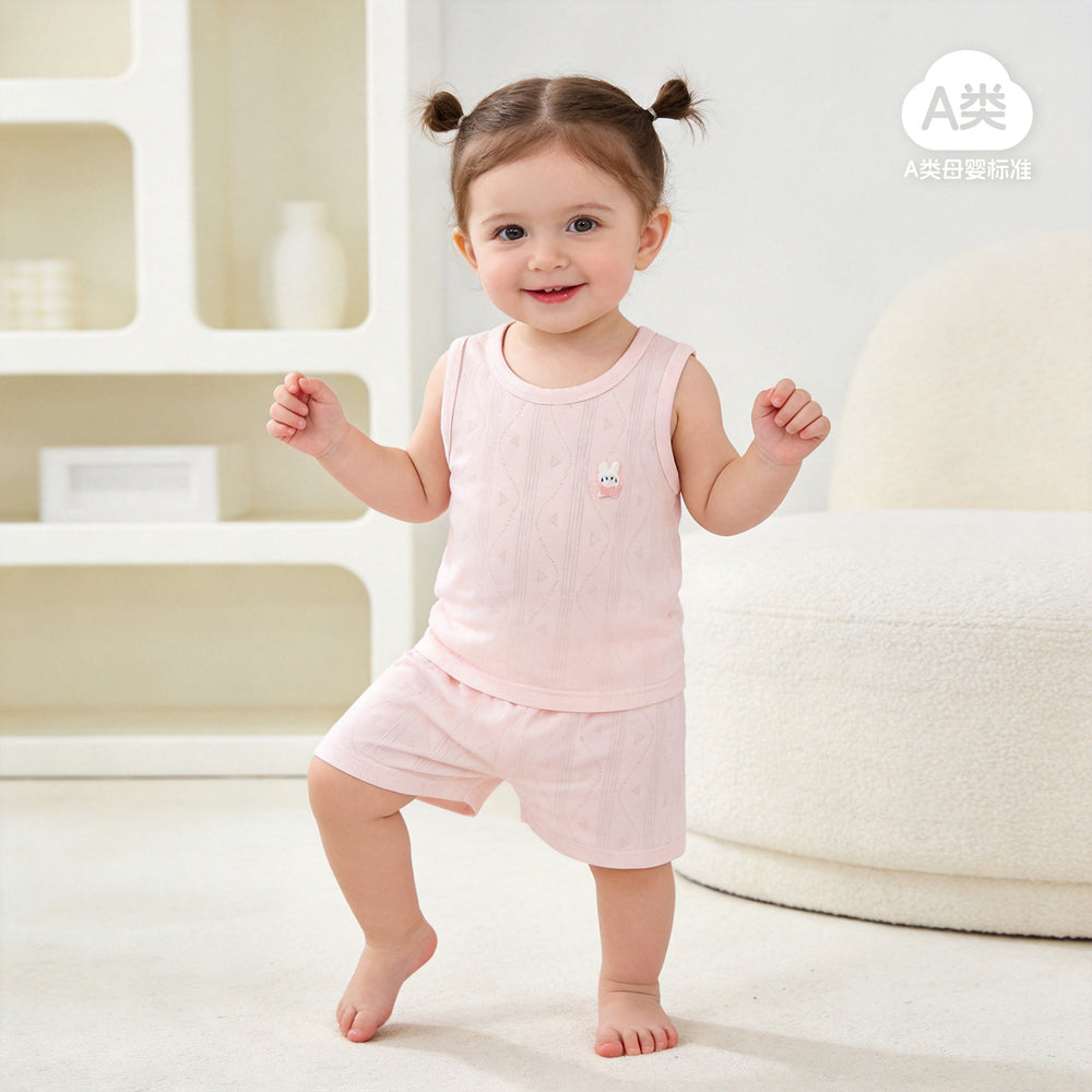 Baby two-piece outfit set: lightweight cotton tank top and shorts for summer - breathable and comfortable casual wear for infants and toddlers