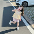 Cute cartoon rabbit girl's summer outfit set -  new summer collection: memory foam bunny top & plaid pants for babies