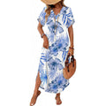 Amazon short-sleeve dress v-neck tank dress  summer new arrival side slit casual beach dress