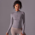 Fashionnew arrival zipper yoga outwear naked tight sports tops women's silmslimming look stand collar fitness clothes long sleeves
