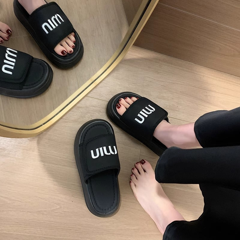 Trendy and comfortable embroidered letter flip-flops - 2026 indoor/outdoor fashion sandals - trendy and stylish women's platform slippers