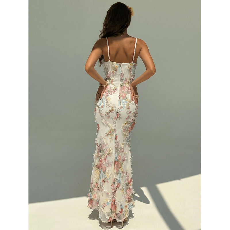 women's summer new romantic elegant fabric ruched slim-fit mermaid slip dress