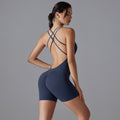 Fashionnew arrivalnude suspender beautiful back jumpsuit shortall-in-one yoga clothes women's running sports fitness jumpsuit