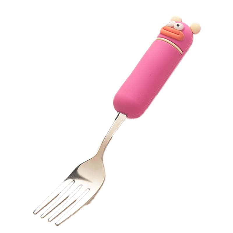 Cute cartoon fork and spoon set - high-value 304 stainless steel tableware for home use - kids' dessert forks with a fun, wide-mouth design