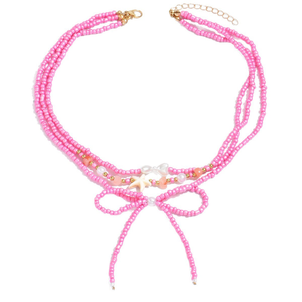 Dopamine necklace wholesale fashion cross-border new jewelry bows colorful summer easiest for match beaded sweater chain women