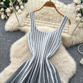 Korean style sleeveless striped gradient knit dress - women's summer high-waisted a-line slimming versatile chic work dress