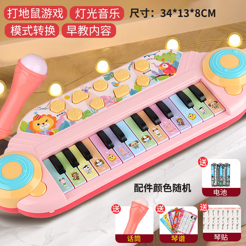 Children's electronic keyboard piano with microphone - ages 1-3-6 - musical light-up gopher toy - beginner's starter kit for babies