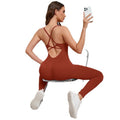 back cross strap button strap chest pad pants jumpsuit seamless sportswear fitness dance jumpsuit for women