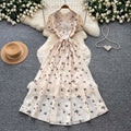 French floral v-neck ruched dress - women's summer short sleeve slim fit elegant vacation maxi dress