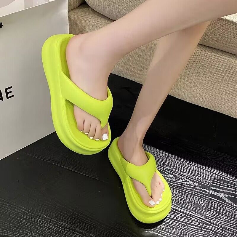 Summernew arrivalevathick sole flip-flops women's outwear height-increasing soft bottompure color flip-flops niche ins trend