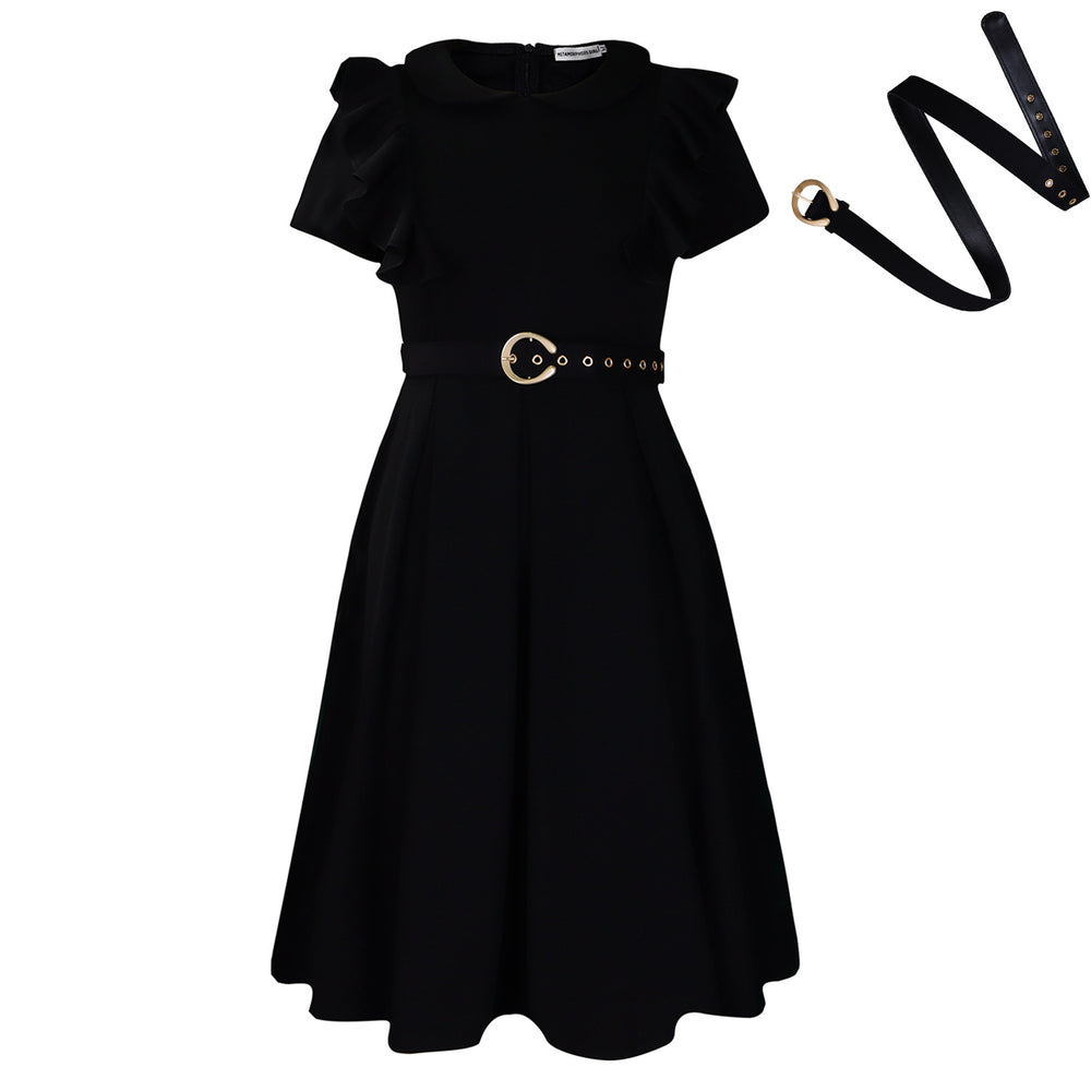 D583export women's clothing  short-sleeved doll collar pure color short-sleeved ruffles high waist large hem fashion dress