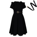 D583export women's clothing  short-sleeved doll collar pure color short-sleeved ruffles high waist large hem fashion dress