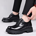 Genuine leather soft sole 5cm height increasing men's leather shoes - autumn thick sole waterproof non-slip casual men's sneakers - black formal shoes