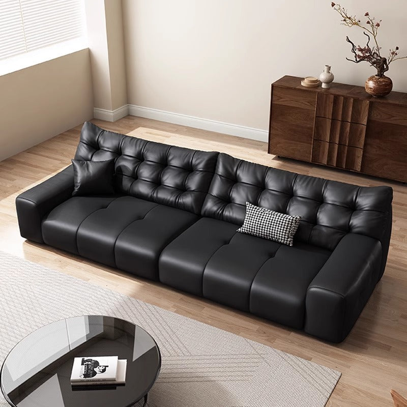 Italian normcore big black bear sofa living room genuine leather sofa first layer cowhide high back black leather sofa