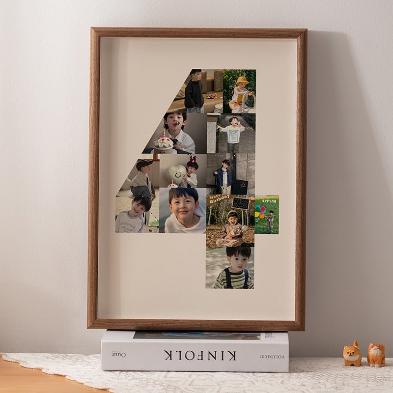 One-year-old commemorative photo frame photo DIY growth record couple baby birthday table number 2 puzzle frame