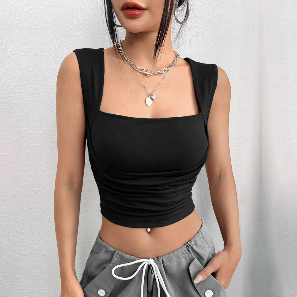 european and american women's slim-fit, figure-flattering, short, sexy, solid color bandeau top/tube top with built-in camisole