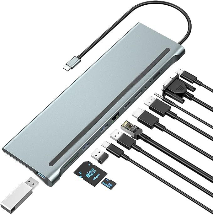 ready usb hub, compatible with huawei, macbook, ipad, 12-in-1 type-c multi-functional docking station