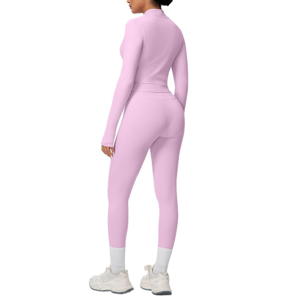 Cloud-feel quick-dry zip-up jacket high-waisted yoga leggings set - outdoor casual running fitness activewear 3-piece set