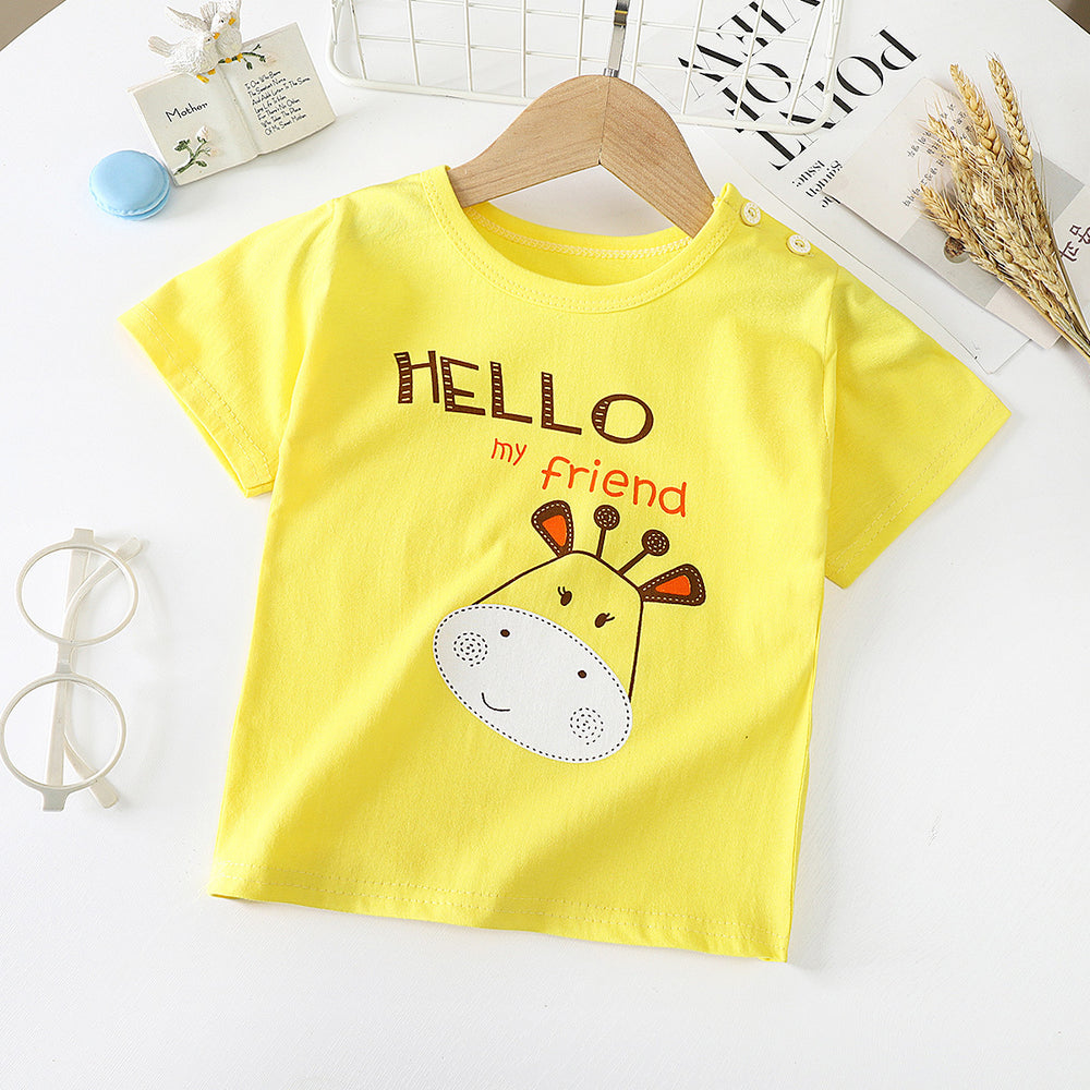 Kids' short-sleeve t-shirt, 100% cotton, baby undershirt, boys' and girls' summer top, 0-7 years old, dropshipping available