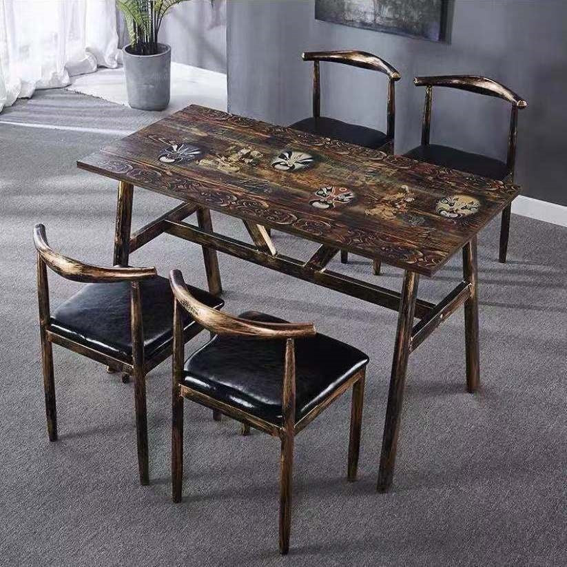 Economical dining table, restaurant stool, hot pot restaurant back chair, fast food table, chair, table and chair suit combination horn chair