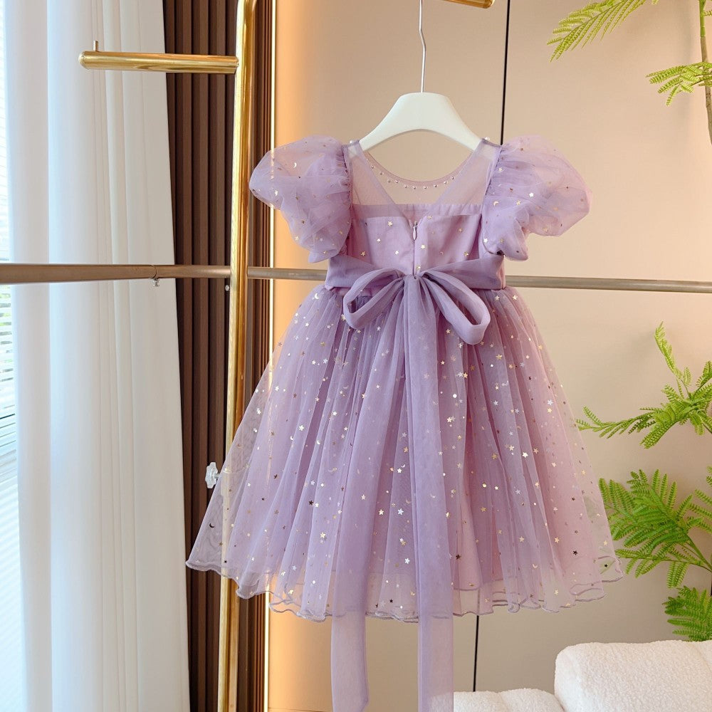 Girls' lace dress summer style cross-border children's puff sleeve tulle wedding dress princess dress dropshipping