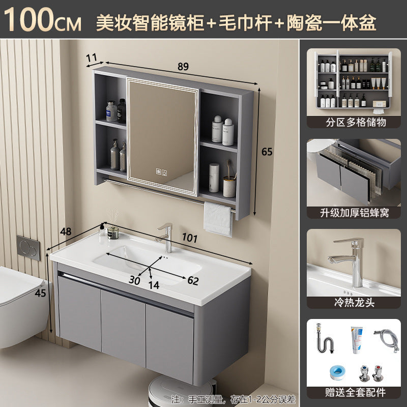 Bathroom cabinet ceramic all-in-one basin sanitary for home wash basin wash basin combination honeycomb aluminum storage j mirror
