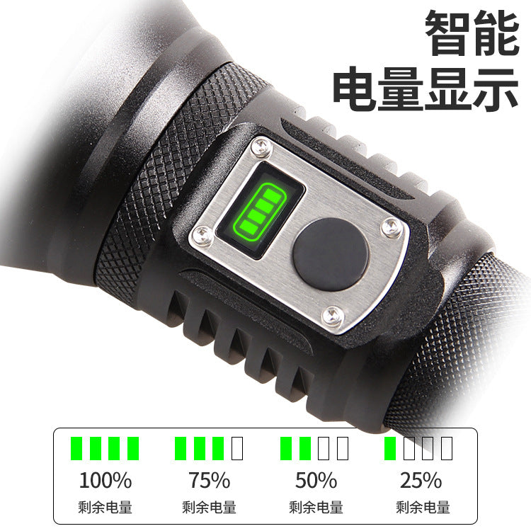 Cross-border new HXP360 strong light zoom power display Type-c port output 160 multi-function LED flashlight